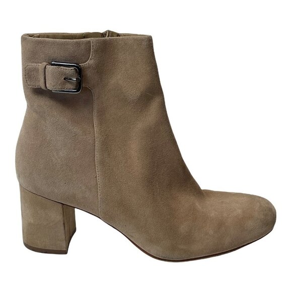 Naturalizer Tan Oatmeal Suede Leather Willette Side Zip Buckle Ankle Bootie 9.5 - Picture 2 of 14